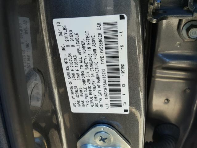 1HGCP2F43AA118233 - 2010 HONDA ACCORD LXP GRAY photo 10