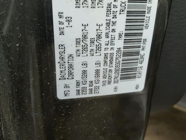 3D7KU28D93G752284 - 2003 DODGE RAM 2500 S GRAY photo 10
