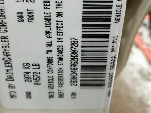 2B3HD46R62H307287 - 2002 DODGE INTREPID S WHITE photo 10