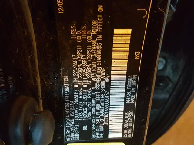 JTEEW21A660020152 - 2006 TOYOTA HIGHLANDER BLACK photo 10