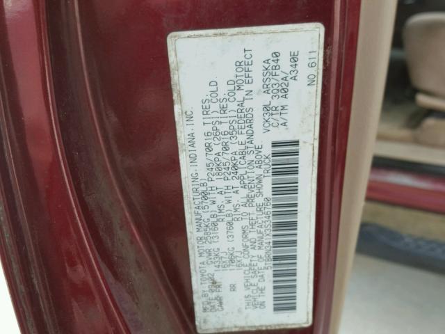 5TBRN341X3S346760 - 2003 TOYOTA TUNDRA ACC BURGUNDY photo 10