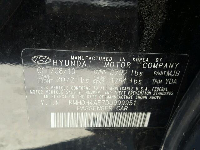 KMHDH4AE7DU999951 - 2013 HYUNDAI ELANTRA GL BLACK photo 10