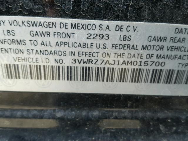 3VWRZ7AJ1AM015700 - 2010 VOLKSWAGEN JETTA SE BLACK photo 10