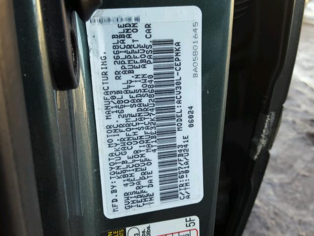 4T1BE32K74U286840 - 2004 TOYOTA CAMRY LE TEAL photo 10