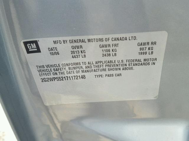 2G2WP552171172148 - 2007 PONTIAC GRAND PRIX GRAY photo 10