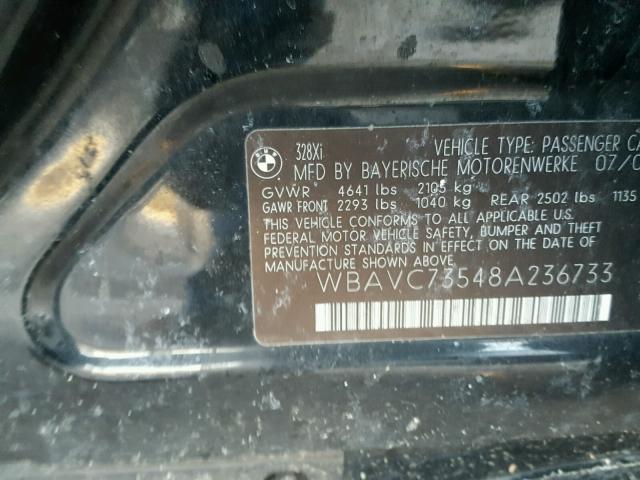 WBAVC73548A236733 - 2008 BMW 328 XI SUL BLACK photo 10