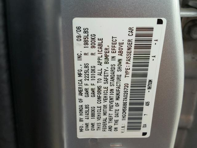 1HGCM56867A026720 - 2007 HONDA ACCORD EX SILVER photo 10