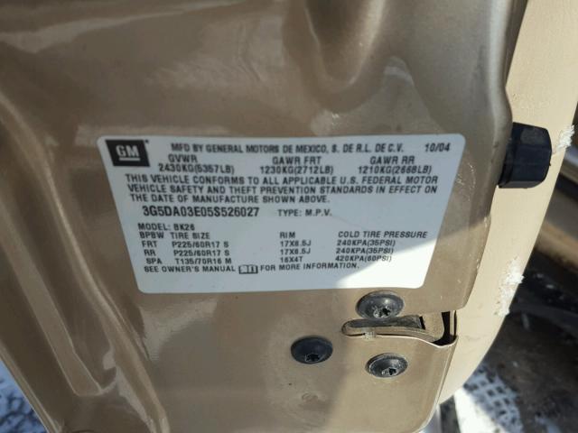 3G5DA03E05S526027 - 2005 BUICK RENDEZVOUS BEIGE photo 10