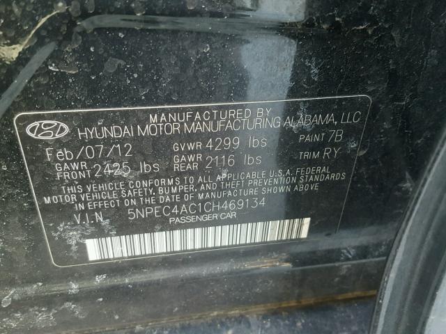 5NPEC4AC1CH469134 - 2012 HYUNDAI SONATA SE BLACK photo 10