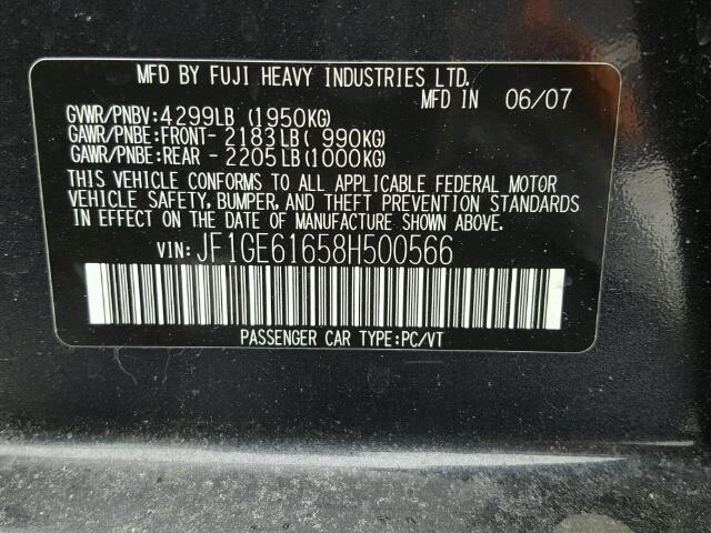 JF1GE61658H500566 - 2008 SUBARU IMPREZA 2. GRAY photo 10