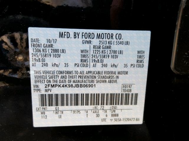 2FMPK4K98JBB06901 - 2018 FORD EDGE TITAN BLACK photo 10