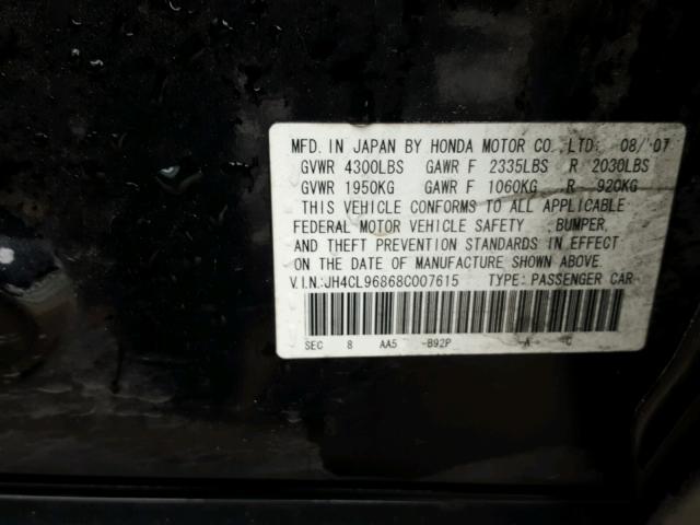 JH4CL96868C007615 - 2008 ACURA TSX BLACK photo 10