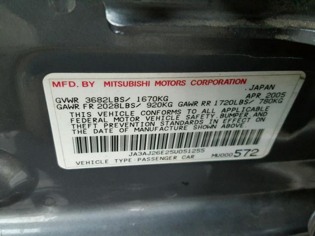 JA3AJ26E25U051255 - 2005 MITSUBISHI LANCER ES GRAY photo 10