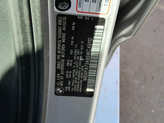 WBXPA73485WC49112 - 2005 BMW X3 2.5I SILVER photo 10