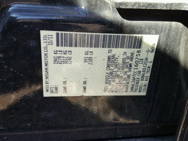 1N4AL2AP7CC160758 - 2012 NISSAN ALTIMA BAS BLACK photo 10