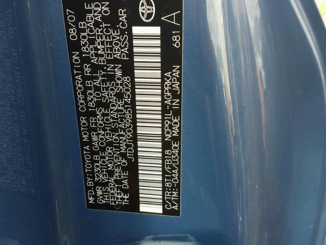 JTDJT903985145028 - 2008 TOYOTA YARIS BLUE photo 10