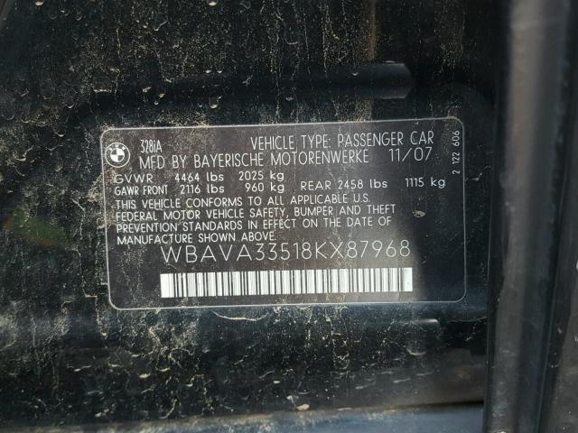 WBAVA33518KX87968 - 2008 BMW 328 I BLACK photo 10