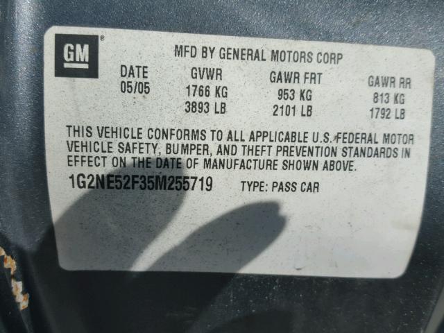 1G2NE52F35M255719 - 2005 PONTIAC GRAND AM S GRAY photo 10