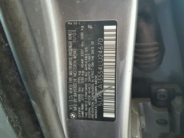 5UXFA13554LU24670 - 2004 BMW X5 3.0I GRAY photo 10