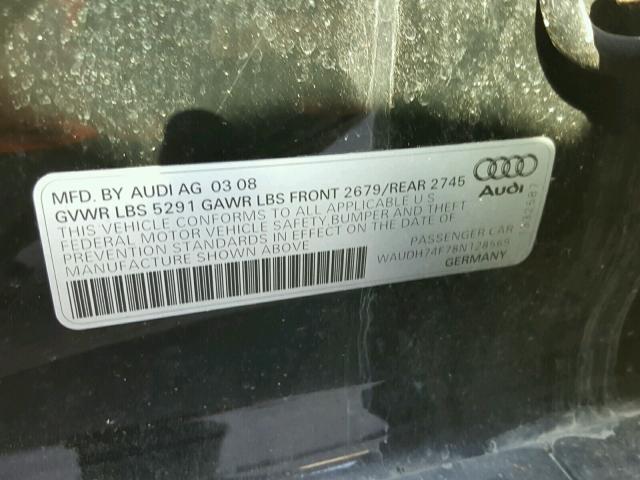 WAUDH74F78N128569 - 2008 AUDI A6 3.2 QUA BLACK photo 10