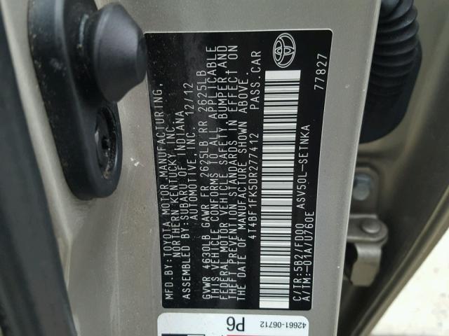 4T4BF1FK5DR277412 - 2013 TOYOTA CAMRY L GOLD photo 10