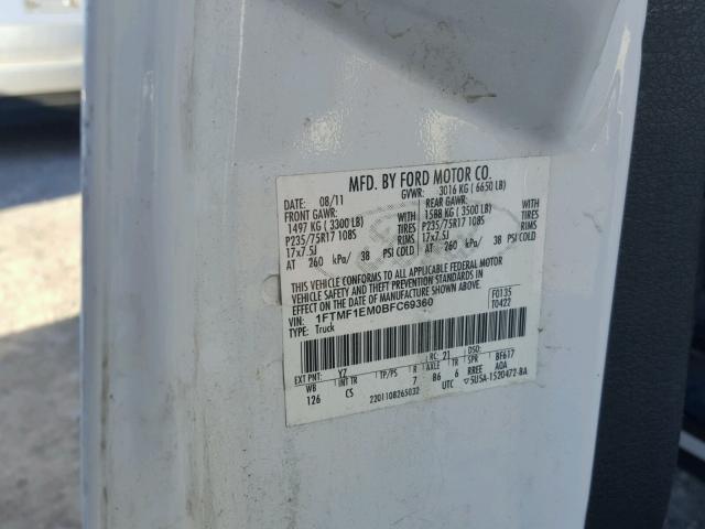 1FTMF1EM0BFC69360 - 2011 FORD F150 Ağ foto 10