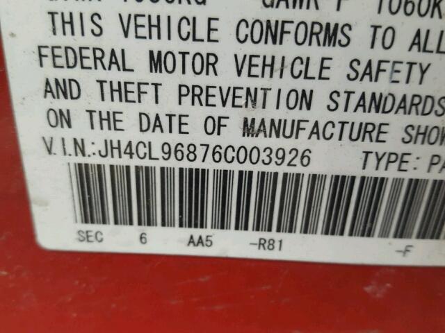 JH4CL96876C003926 - 2006 ACURA TSX RED photo 10