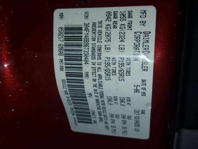 3A4FY48B96T330404 - 2006 CHRYSLER PT CRUISER RED photo 10