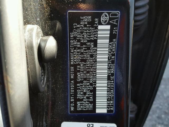 2T1BU4EE6DC120678 - 2013 TOYOTA COROLLA BA BLACK photo 10