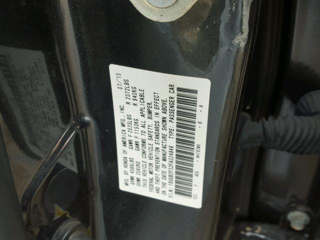 19UUB2F32FA024846 - 2015 ACURA TLX GRAY photo 10