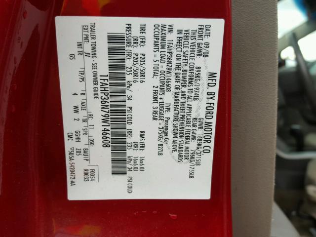 1FAHP36N79W146608 - 2009 FORD FOCUS SES RED photo 10