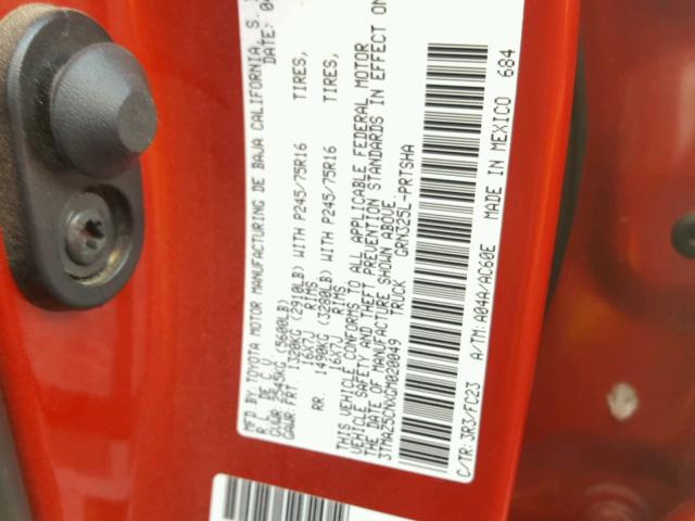 3TMAZ5CNXGM020049 - 2016 TOYOTA TACOMA DOU RED photo 10