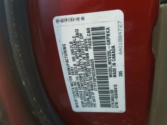 2T1FF28P62C564525 - 2002 TOYOTA CAMRY SOLA RED photo 10