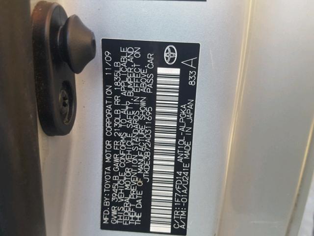 JTKDE3B72A0311695 - 2010 TOYOTA SCION TC 银色 照片 10