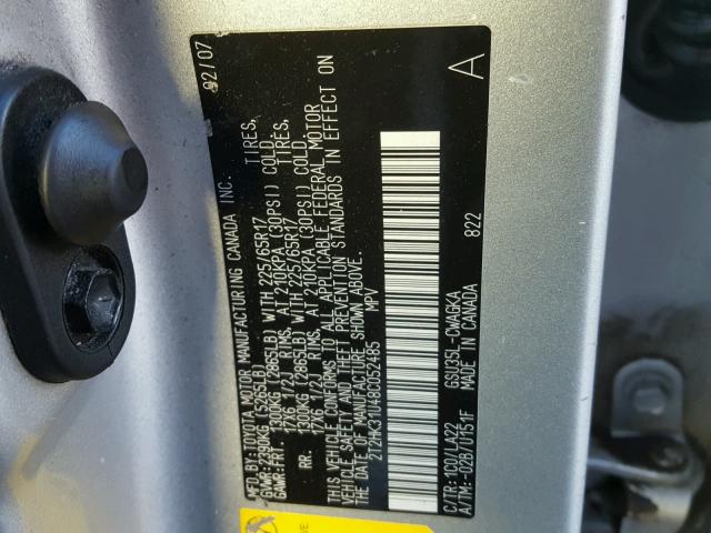 2T2HK31U48C052485 - 2008 LEXUS RX 350 SILVER photo 10