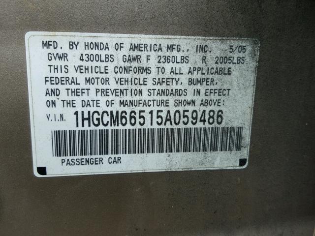 1HGCM66515A059486 - 2005 HONDA ACCORD EX GOLD photo 10