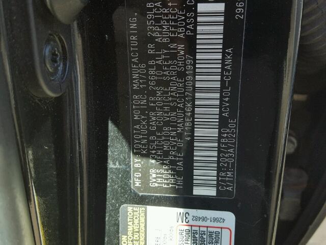 4T1BE46K17U091997 - 2007 TOYOTA CAMRY NEW BLACK photo 10