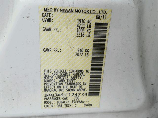 1N4AL3AP9EC124739 - 2014 NISSAN ALTIMA 2.5 WHITE photo 10