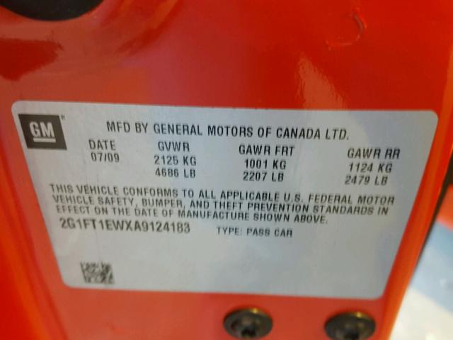 2G1FT1EWXA9124183 - 2010 CHEVROLET CAMARO SS Naranja foto 10