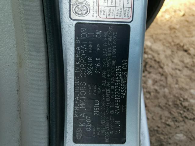 KNAFE122075452136 - 2007 KIA SPECTRA EX BLUE photo 10