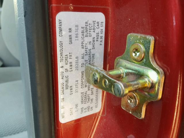 KL5JD56Z86K364827 - 2006 SUZUKI FORENZA RED photo 10