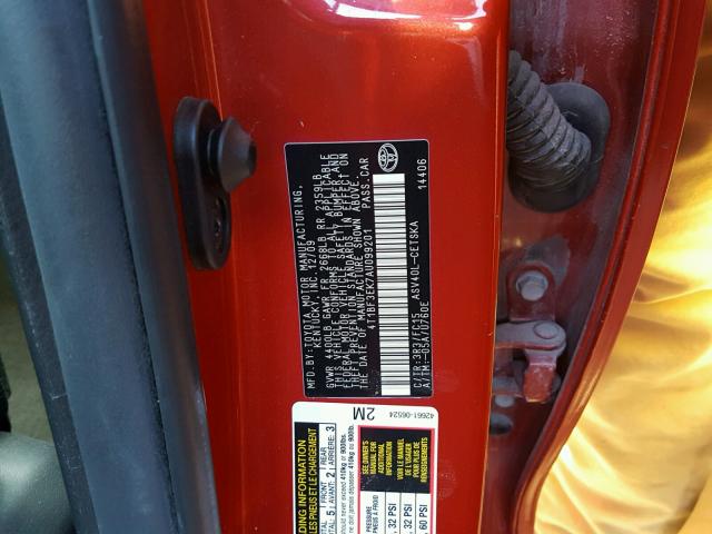 4T1BF3EK7AU099201 - 2010 TOYOTA CAMRY BASE RED photo 10