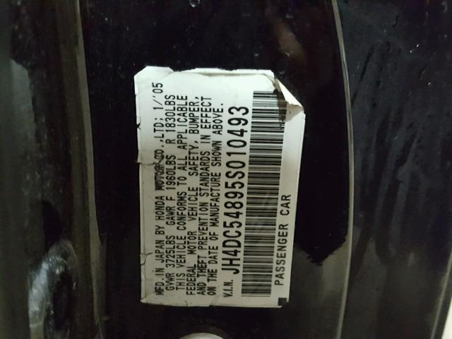 JH4DC54895S010493 - 2005 ACURA RSX BLACK photo 10