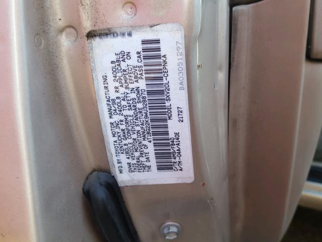 4T1BG22K9WU328870 - 1998 TOYOTA CAMRY CE BEIGE photo 10