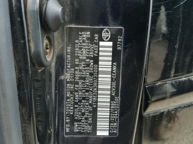 4T1BE32K36U735000 - 2006 TOYOTA CAMRY LE BLACK photo 10