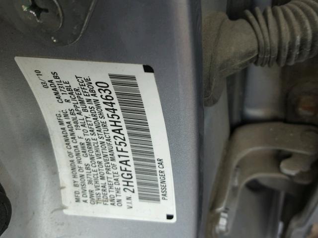 2HGFA1F52AH544630 - 2010 HONDA CIVIC LX SILVER photo 10