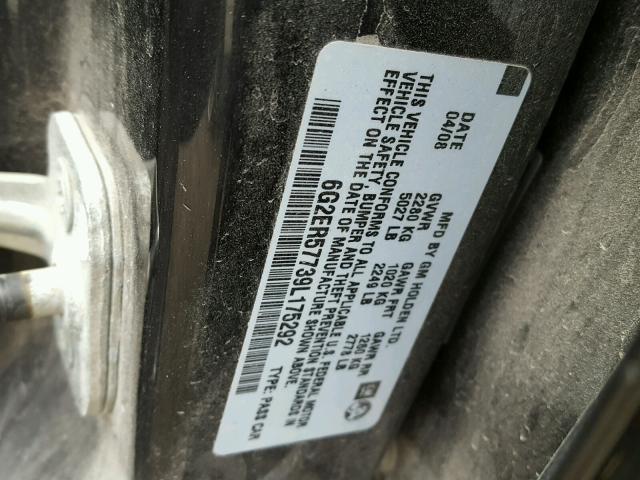 6G2ER57739L175292 - 2009 PONTIAC G8 BLACK photo 10