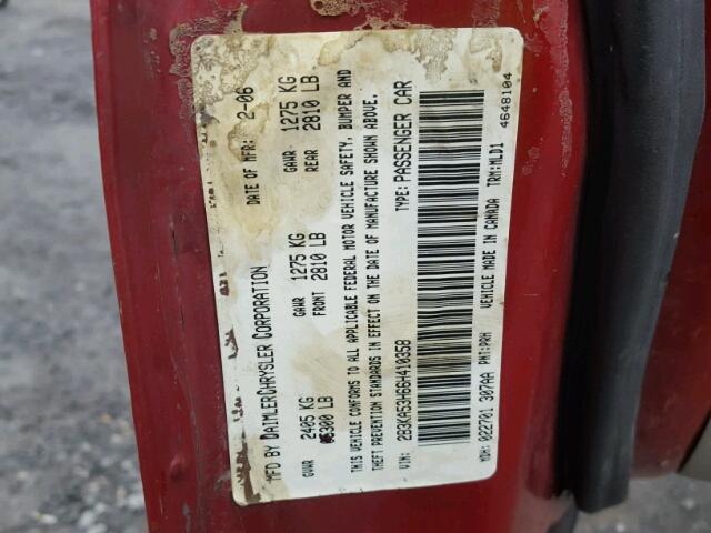 2B3KA53H66H410358 - 2006 DODGE CHARGER R/ RED photo 10