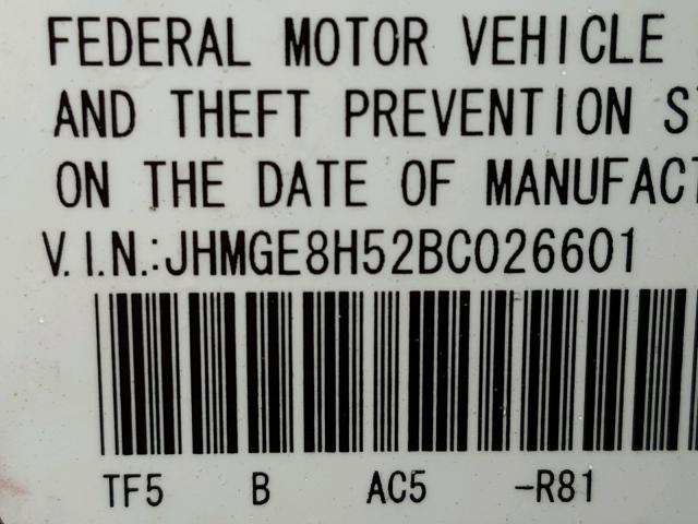 JHMGE8H52BC026601 - 2011 HONDA FIT SPORT RED photo 10