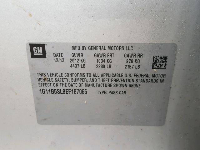 1G11B5SL8EF187066 - 2014 CHEVROLET MALIBU LS SILVER photo 10